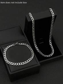 2 piezas Conjunto de joyería de hip hop, collar de cadena cubana y pulsera de acero inoxidable, disponible en múltiples tamaños, idea de regalo para fiestas, uso diario