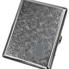 1pc Lucky Paulownia Leaf Cigarette Case, Vintage Carved Creative Flip-Top Metal Cigarette Box, Victorian Style Metal Cigarette Holder, Business Cigarette Case Gift For Men - Silver - View 3