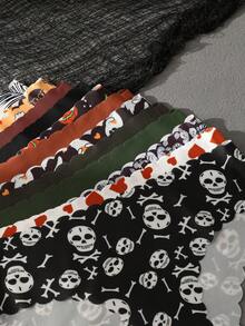 12 peças/pacote Calcinhas Sem Costura Femininas de Halloween com Estampa de Abóbora e Caveira