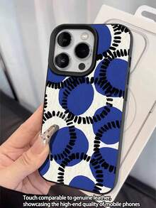WeiMi 1pc Minimalist White Base Blue Dot Pattern Waterproof Anti-Drop Anti-Slip High-Quality Soft Leather Texture Phone Case, Compatible With Apple, Phones - Multicolor - View 3