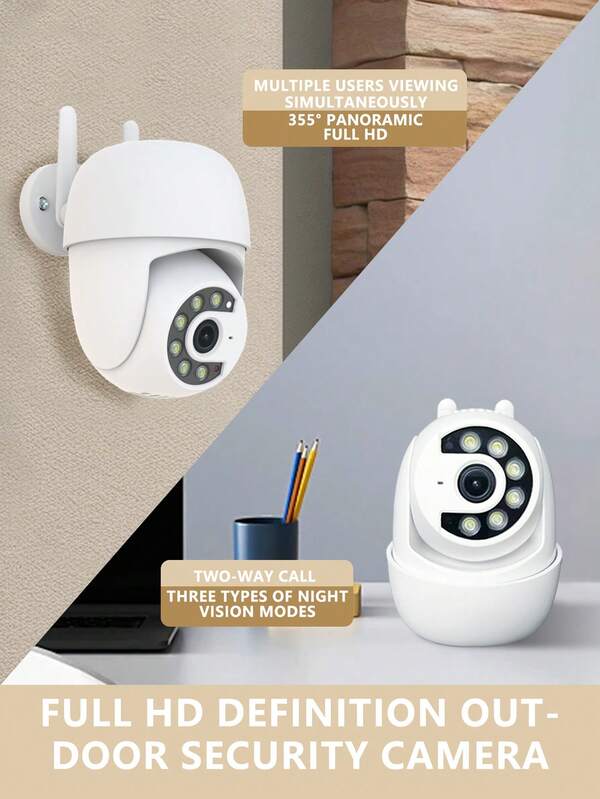 1pc 5V White Smart Surveillance Camera With Two-Way Audio, Outdoor Wall-Mounted, Smart Alarm Notification, Real-Time Viewing And Recording