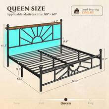 EnHomee Metal Bed Frame With LED Light Platform Bed Frame With Headboard & Footboard Mattress Foundation Under Bed Storage,Easy Assembly, Black - 黑色 - 查看 10