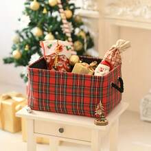 Red Plaid Foldable Storage Basket With Handles - Square Fabric Organizer For Toys, Closets & Home (European & American Style)