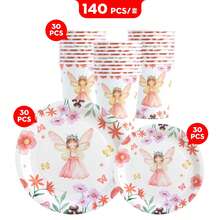 30pcs Cute Floral Fairy Disposable Plates & Cups, Party Supplies Suitable For 30 Guests, Disposable Paper Plates & Cups For Birthday, Wedding, Party, Family Picnic