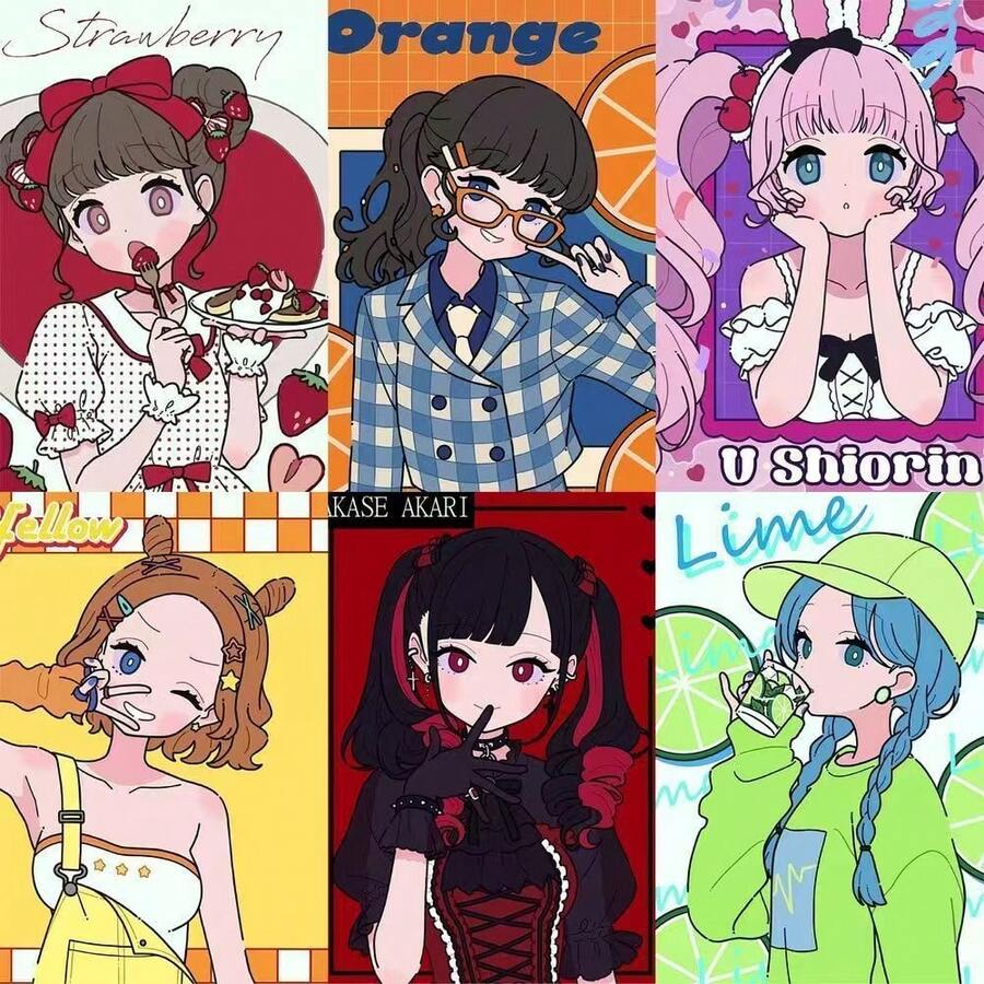 63 件动漫卡通女孩贴纸，纸质自粘贴花，适用于行李箱、手机壳、笔记本电脑、头盔、滑板，防水 DIY 装饰贴纸，表面光滑，不对称形状，适用于塑料表面 - 一次性使用