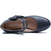 Enelauge Women's Mary Jane Heels With Bow Retro Closed Round Toe Pumps Sweet Ankle Strap Low Block Heels Chic Bowtie Vintage Dress Wedding Party Office Daily ShoesChristmas - 海軍藍啞光 - 查看 5