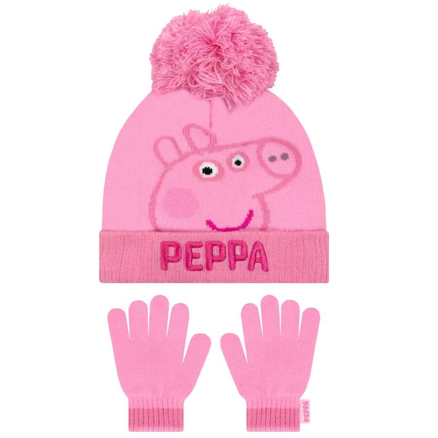 Peppa Pig Hat And Gloves Set, Girls Winter Set - Pink - View 1