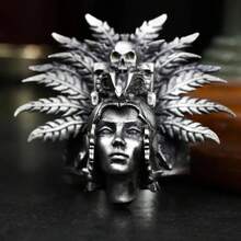 Vintage Goddess-Themed Zinc Alloy Ring For Men – Featuring A Gothic Skull And Laurel Leaf Design; Perfect For Halloween, Easter, And Various Themed Parties; A Stylish Gothic-Style Accessory Suitable For Both Men And Women. - nữ tu sĩ - Xem 4