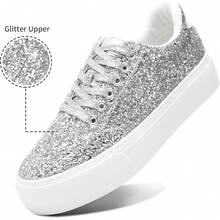 Glitter Platform Sneakers Women Casual Sequin Sparkly Shoes Bling Thick Sole Walking Shoes Shiny Sequin Wedding Sneakers For Ladyhalloween - Lấp lánh màu đỏ - Xem 9