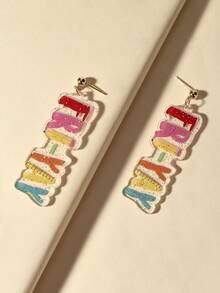 1 对可爱亚克力 FRIYAY 字母铅笔尺印花吊坠耳环，适合女士女孩学生返校日教师节节日礼物配饰珠宝