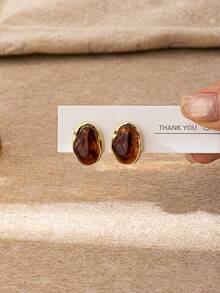 1 Pair Elegant Pearl Accent Heart Stud Earring, Camellia Flower Dangle Earring, Fall Winter Season Brown Color Earrings Jewelry For Everyday Wear And Gift Giving