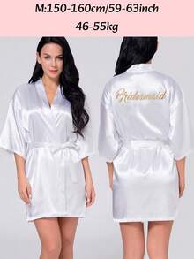 The Bridesmaid Nightgown With Golden Letters Printed On The Back, The Simple And Elegant After-Bath Robe, Can Be Given As Gifts For Valentine's Day/Independence Day/Halloween/Christmas. It Can Be Worn All Year Round And Is The Bridesmaid Dress For The Bridal Party.
