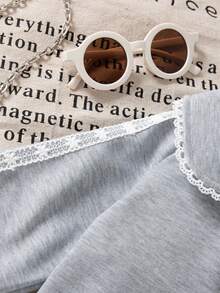 秋冬女宝宝休闲灰色宽松荷叶边领拉链夹克和高腰喇叭裤套装 - 灰色 - 查看 9