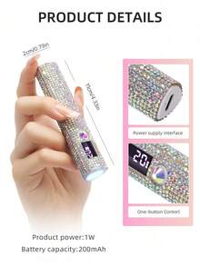 1 pieza Mini lámpara LED UV para uñas, portátil, adecuada para esmalte de uñas y gel, secado rápido, luz UV recargable con pantalla LED, herramienta de manicura - Plateado - Ver 8