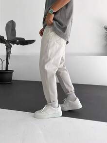 Quần jeans ống côn màu trơn đa năng thường ngày dành cho nam - trắng - Xem 4