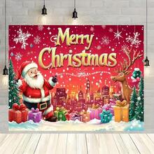 1 قطعة لافتة ديكور خلفية سانتا كلوز وأيل الرنة للاحتفالات الداخلية والخارجية، أعياد الميلاد، احتفالات الذكرى السنوية مع ديكورات جدارية احتفالية بالكريسماس، سهلة الاستخدام، لا تحتاج كهرباء، ديكورات عيد الميلاد - متعدد الألوان - مشاهدة 3