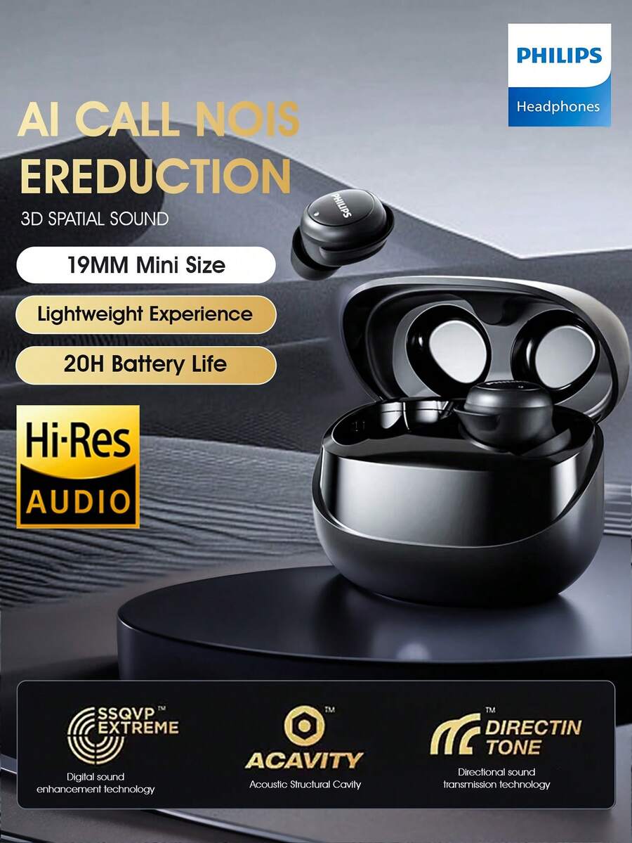 Philips TAT2320 In-Ear Bluetooth Wireless Headphones, Low Latency, No Ear Pressure, Featherlight Fit, Sleep-Friendly, Smart Call Noise Cancellation, Compatible with iOS Android - 黑色 - 查看 1