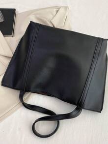 Minimalist Shoulder Tote Bag And Inner Pouch Black Vintage Tote Bag Large Capacity Solid Color Shoulder Bag, Small Bag, Mother And Child Bag, Large Capacity Single Shoulder Tote Bag,School Bag,Large Capacity,Portable,Classic Casual,Business Casual,For Teen Girls Women College Students,White-Collar Workers,Perfect For Work,Back To School,Middle School,High School,College,Vacation, New Fashionable Big Bags For Women