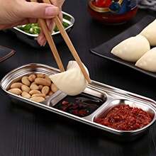 1pc Stainless Steel Korean Style Dipping Sauce Dish, Hot Pot & BBQ Seasoning Plate - Silver - View 2