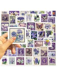 50PCS Creative Retro Purple Stamp Graffiti Stickers Graffiti Creative Stickers DIY Laptop Refrigerator Luggage Phone Case Decoration Stickers Toy Wall Decor Room Decor Wall Stickers Wall Sticker Home Decor