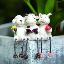 Figura decorativa de cerdo, oveja y vaca con patas colgantes, de resina, para macetas y césped. - Multicolor - Ver 7