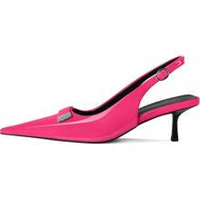 Women's Pointed Toe Slingback Heels Metal Buckle Ankle Strap Kitten Low Heel Pumps 2 Inch Stylish Retro Women Shoes-20256688 - 漆皮亮粉色 - 查看 5