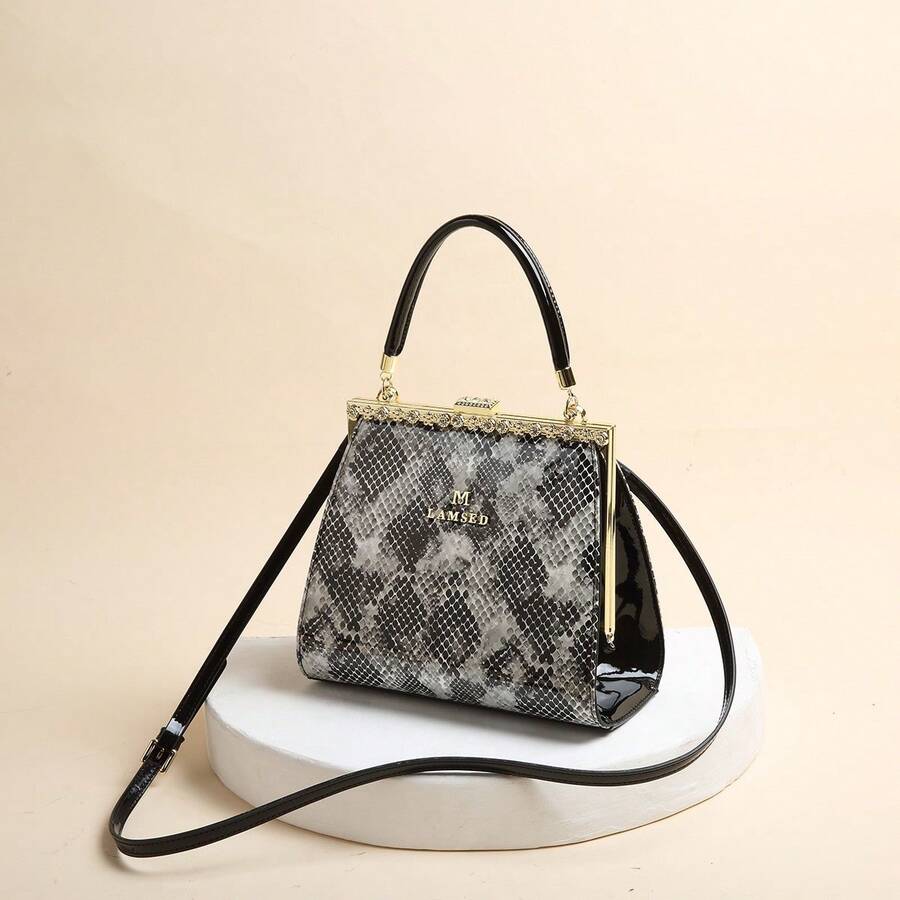 Bolso de mujer de cuero patentado brillante con estampado de serpiente, correa de hombro larga, de una sola asa, se puede llevar cruzado al hombro