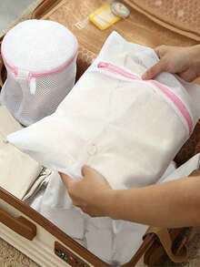 1/3/4pcs Zipper Mesh Laundry Bags, Honeycomb Laundry Washing Bag, Suitable For Clothing, Shirts, Bras, Socks, Pantyhose, Underwear, Travel Storage Bag,Spring,Minimalist,Summer Tops - 洗衣袋 - 查看 4