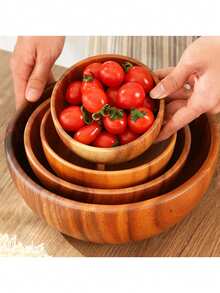 1PC,Acacia Wooden Fruit Salad Bowl, Japanese Style Rice Bowl, Single Wooden Ramadan Tableware, Utensils For Kitchen, Wood Soup Bowls - Multicolor - View 5