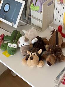 1个丛林动物卡通毛绒玩偶可爱填充动物铅笔盒，萌萌的小狗小礼物，生日派对小礼物，收纳袋，文具包