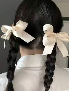 3pcs Chic Bow Hair Clips In Beige, Pink & Black - Cute Fabric Accessory For Girls, Ideal For Casual Outfits Or Vacations, Cute Hair Clips