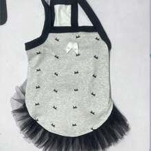 1 pieza Vestido para mascotas, falda de tirantes con adorno de encaje y lazo, adecuado para perros de raza pequeña como Poodle, Teddy, Yorkshire Terrier, Maltés, Bulldog, gatos, tela ligera para primavera/verano