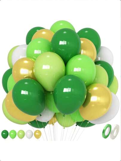 51/26个绿色和金色气球，10英寸混合绿色和金属金色乳胶氦气球套装，适用于丛林主题生日、毕业典礼、婚礼、圣帕特里克节派对装饰