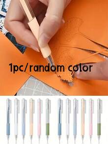 1 PIEZA Cuchillos utilitarios y de manualidades exquisitos, simples y frescos, adecuados para grabado y corte de papel. El cuchillo de grabado manual es fácil de transportar y viene con una mini hoja de metal. Es un cortador de papel de cuaderno de estudiante y un cuchillo plegable de color macaron, afilado y portátil, con grabado. Es un cuchillo plegable de moda.