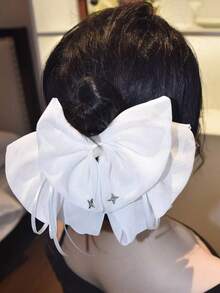 1件裝蝴蝶花卉印花素色髮夾，優雅公主風馬尾髮飾，聚酯纖維材質 - 彩色 - 查看 17