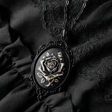 Gothic Black Rose Pendant Necklace - Gorgeous Victorian Dark Subculture Necklace, Elegant Ladies Gothic Jewelry, Timeless Grotesque Party Accessories, Perfect Birthday/Holiday Gifts For Grandma, Mother, And Daughter - 肋骨 - 查看 1