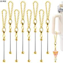 8/15pcs Beaded Pendant With Chain, Blank Beading Stick, DIY Craft - Suitable For Cup Charm, Bag Decor, Keychain And Jewelry Making, DIY Gifts