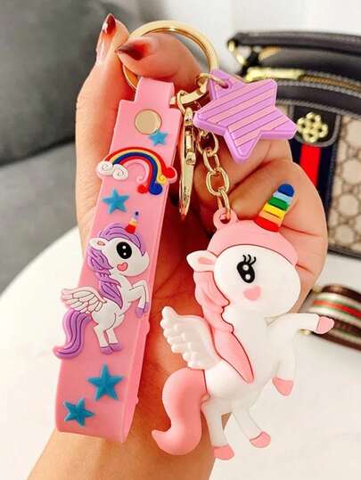 Cute Rainbow Unicorn Keychain Creative Cartoon Key Ring School Bag Pendant Gift ForTeen Girls