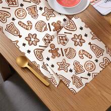 MEMNUN 1pc Merry Christmas Gingerbread Man, Gingerbread House, Candy Cane, Christmas Tree, Star, Bell, Snowflake, Heart Print Decorative Table Runner, Tablecloth, Christmas Decor, Table Decor, Home Decor, Kitchen Decor, Table Cloth Rectangle, Suitable For Kitchen, Dining Table, Home Party Decoration, Gift - Multicolor - View 4
