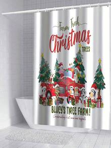 [Christmas Bluey Shower Curtain Window Curtain Set] 1/3/4pcs Christmas Solid Color Santa Hat Bluey Family And Friends Holiday Pattern Printed Shower Curtain Set, Modern Design, Suitable For All Seasons, Waterproof Polyester Hooks And Lining, Flannel Material, Soft Surface, Absorbent Anti-Slip Bathroom Mat, Bathroom Set Includes U-Shaped Mat, Toilet Mat, Anti-Slip Bathroom Mat And Bathroom Accessories, Home Decor, Holiday Decor, Christmas Gift, Daily Decor, Gift Giving