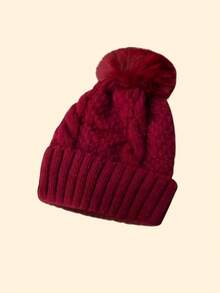 1 件针织帽女童男童厚羊毛帽儿童保暖柔软帽小孩可爱绒球针织帽适合冬季户外使用