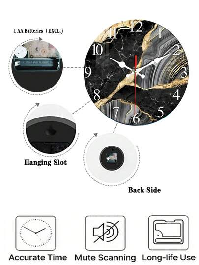 Grijs Zwart Marble Textured Tempered Wooden Wand Clock, icaptly 4mm Thickened, Silent Sports Quartz Living Room, Bedroom, Dining Spirit Home ation Hanging, Ideal 10"12"( out Battery) Room view 7