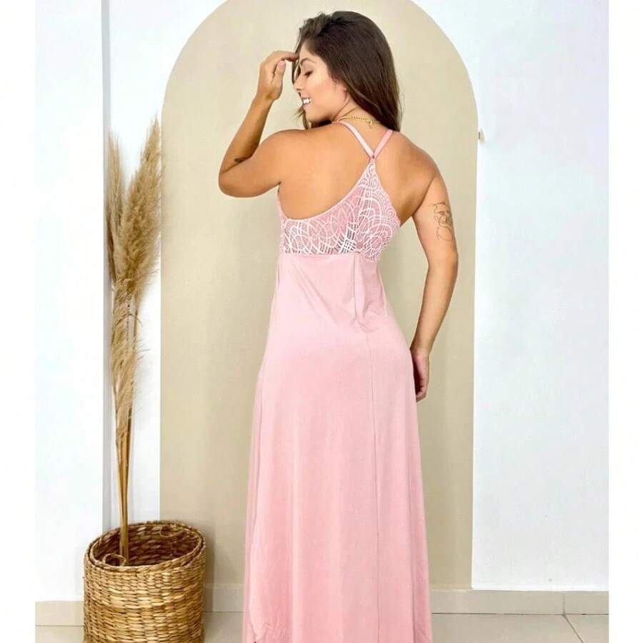 Promoção Camisola Longa Renda CM8026. - Rosa empoeirado - Visão 1