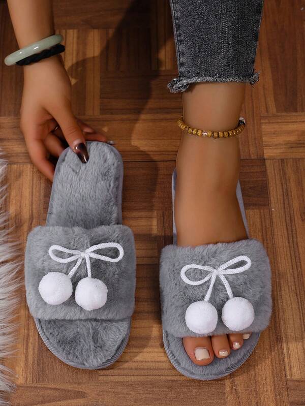 2025 Nuove ciabatte da donna, design carino con pompon, amate da ragazze giovani e donne mature, ciabatte da camera da donna bianche, ciabatte da camera con pompon neri, pantofole da casa grigie per donne
