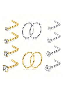 6-12pcs Nose Rings Hoops Studs 20G L Shaped Nose Studs 1.5mm 2mm 2.5mm 4mm Cubic Zirconia Small Silver Gold Hypoallergenic Nose Piercing Jewelry For Women Men