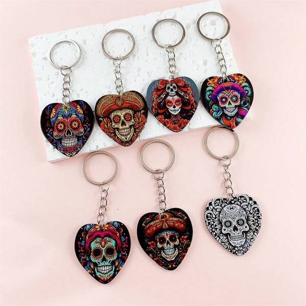 1pc Acrylic Colorful Skull Halloween Love Keychain Keychain To Give Friends Halloween Christmas Gift Ideas Bag Accessories Lanyards With Id Holder Car Accessories Bag Charms