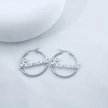 Pendientes de aro con nombre personalizados de acero inoxidable, diseño elegante en forma de corazón personalizado, regalo de joyería de moda para ella, aros con nombre de estilo bohemio vintage y lindo, perfectos para bodas y el Día de San Valentín