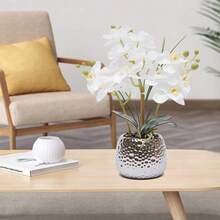 24 Stems Of White Silk Orchids, EXTRA REALISTIC With Ceramic Pot (30cm Height), Easy-Care Artificial Flowers For Windowsills/Living Rooms/Offices, Frost- And UV-Resistant - 白色 - 查看 6