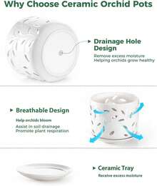 KF-Plant AccessoriesOrchid Pot With Holes, 5+6Inch Ceramic Plant Pots With Drainage Holes And Tray, Promoting Air Circulation And Drainage, Indoor/Outdoor White Flower Potsplant Garden - Green - View 10