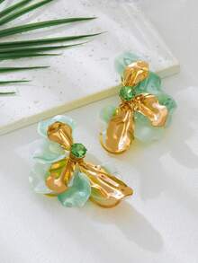 2件套时尚简约不对称超大号紫红色耳环，百搭优雅设计，适合女性，度假佩戴 - 綠色 - 查看 5